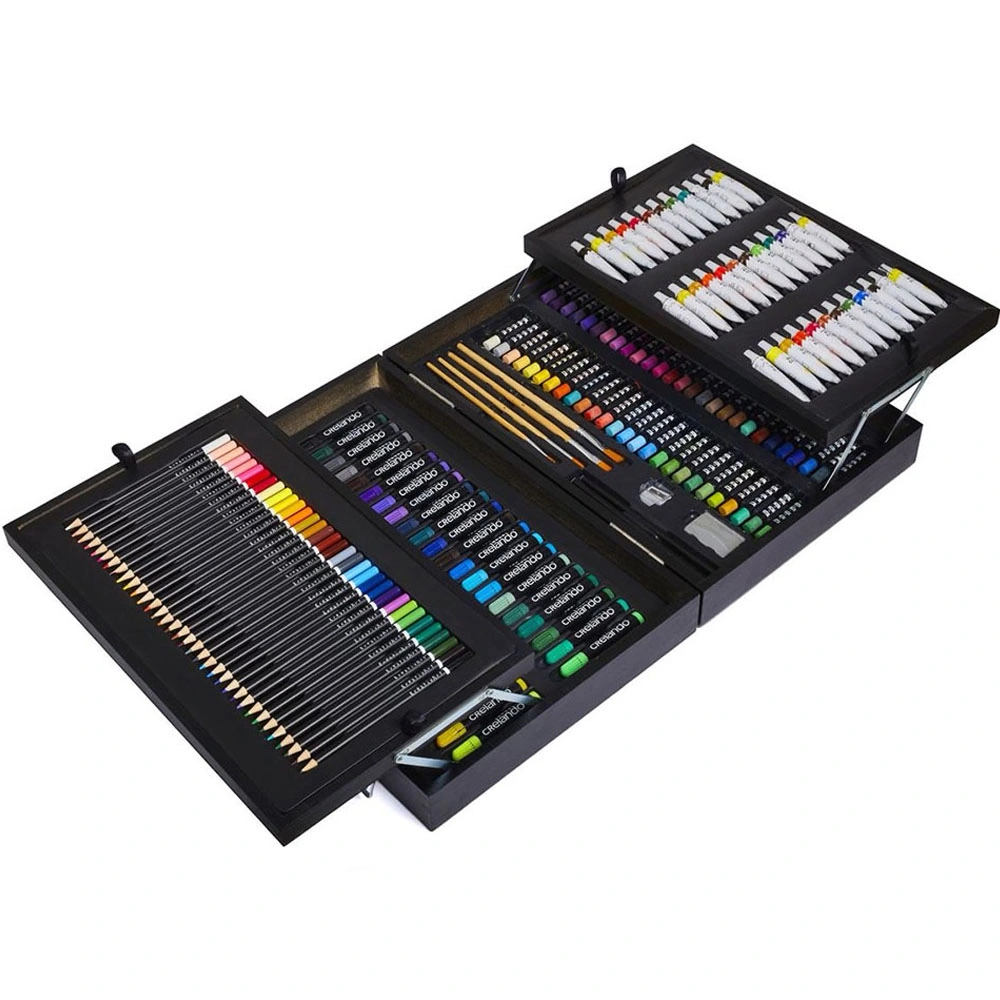 Escuela de artículos de escritorio suministros de arte 174PCS Artist Kit Mixed Media Drawing Pintura Arte en caja de madera