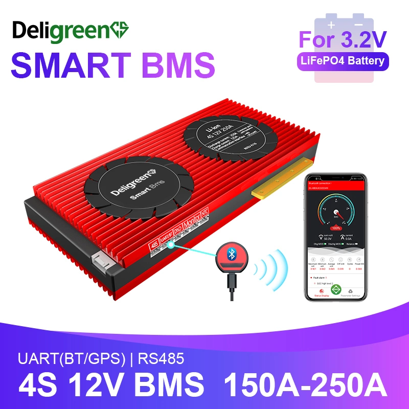 Almacén de la UE Polonia Deligreen LFP 4s 12V 200A Smart BMS con Bt para EV LiFePO4 de la batería