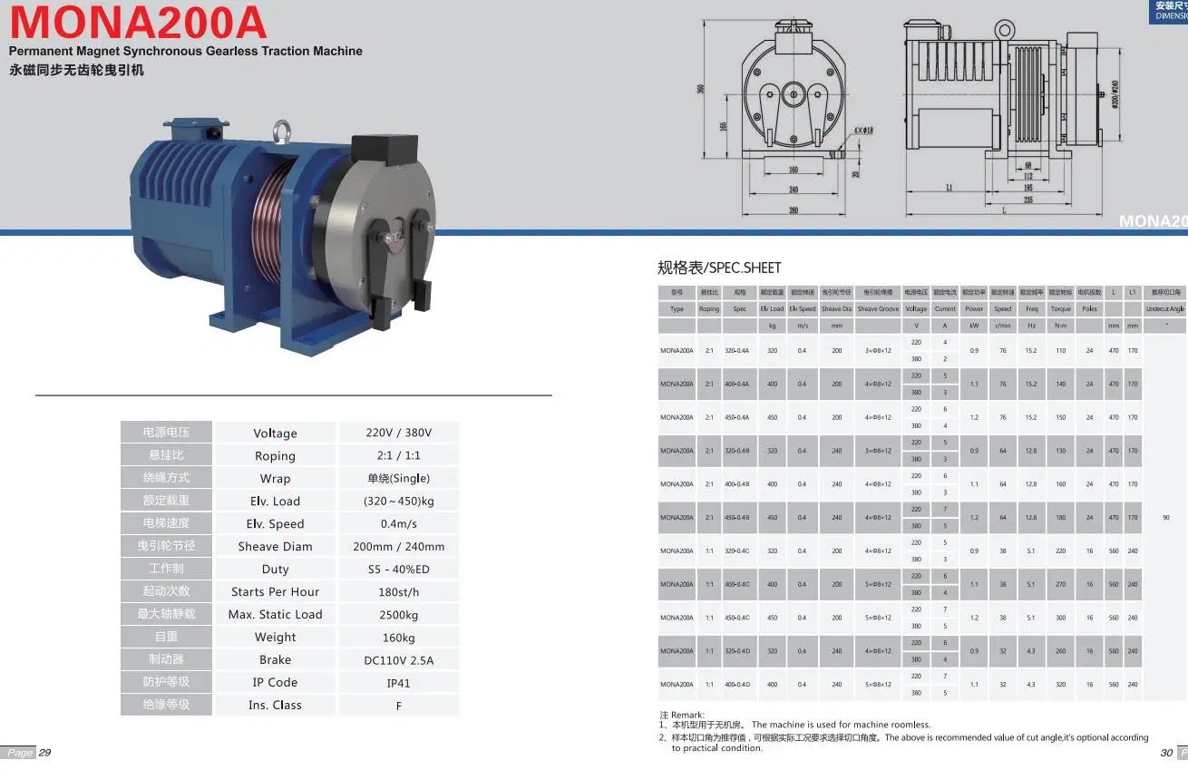 Gearless Traction Machine for Elevators