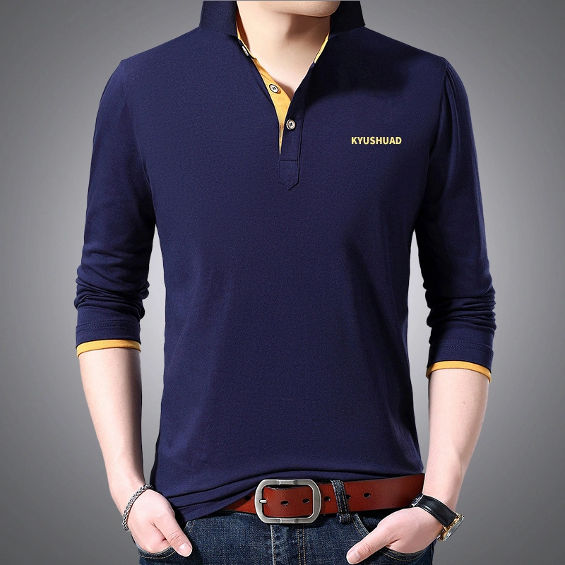 2023 Factory Simple Style Knitted Cotton Spring Autumn Longsleeve Business Mens Polo Made in China