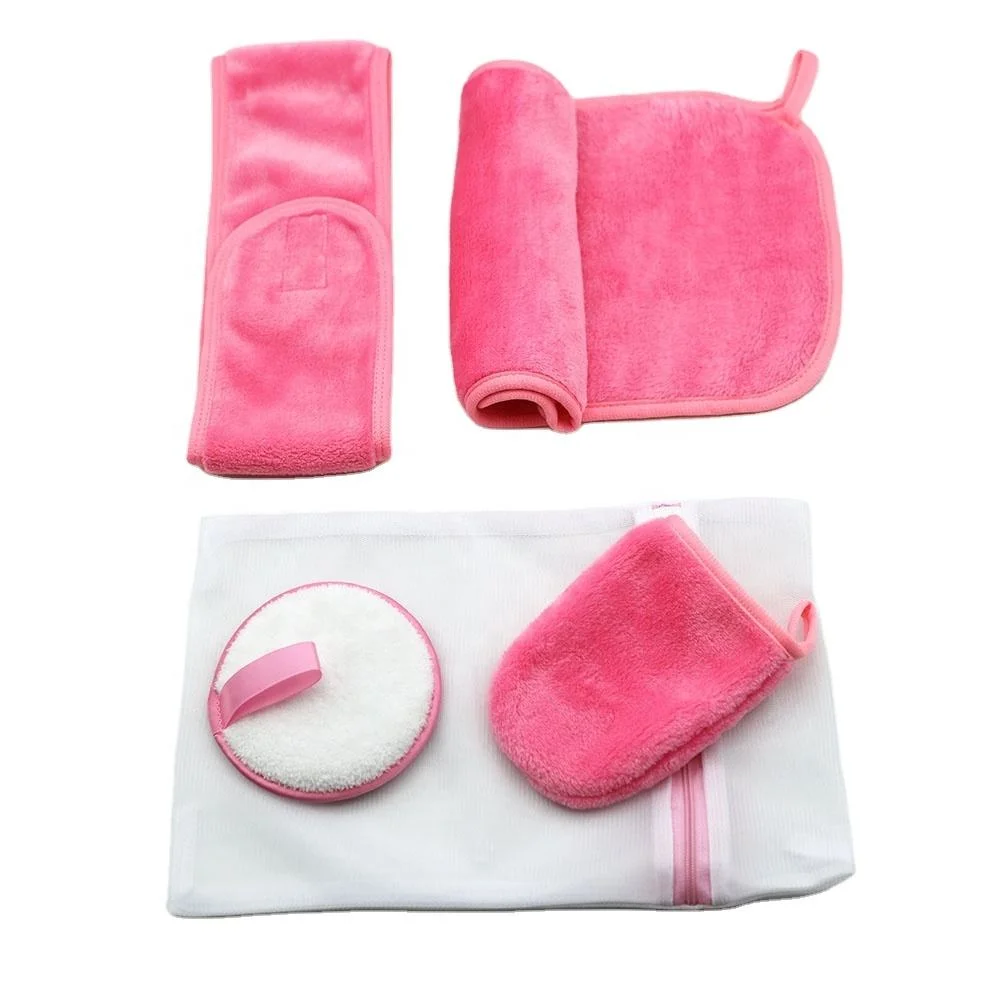 Custom Label Soft Microfiber Velvet Cotton Facial Towel Reusable Face Cleaning Makeup Remover Gloves Eco Friendly Skin Care Facial Pads