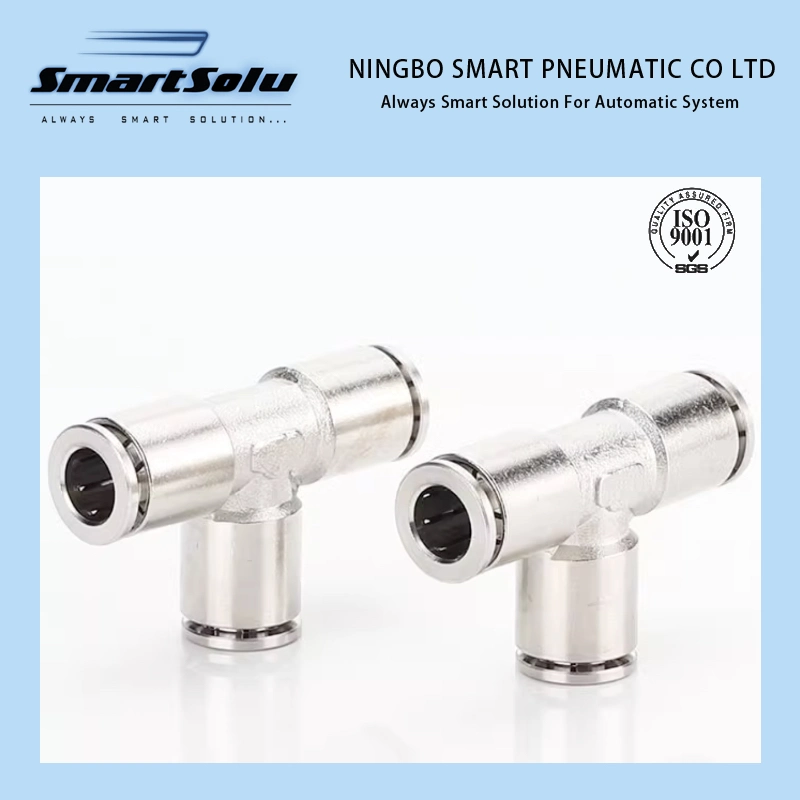 Tkc-PE-G Nickel Plated Brass Tee Pneumatic Quick Connect Fitting for PU Tube with O-Ring