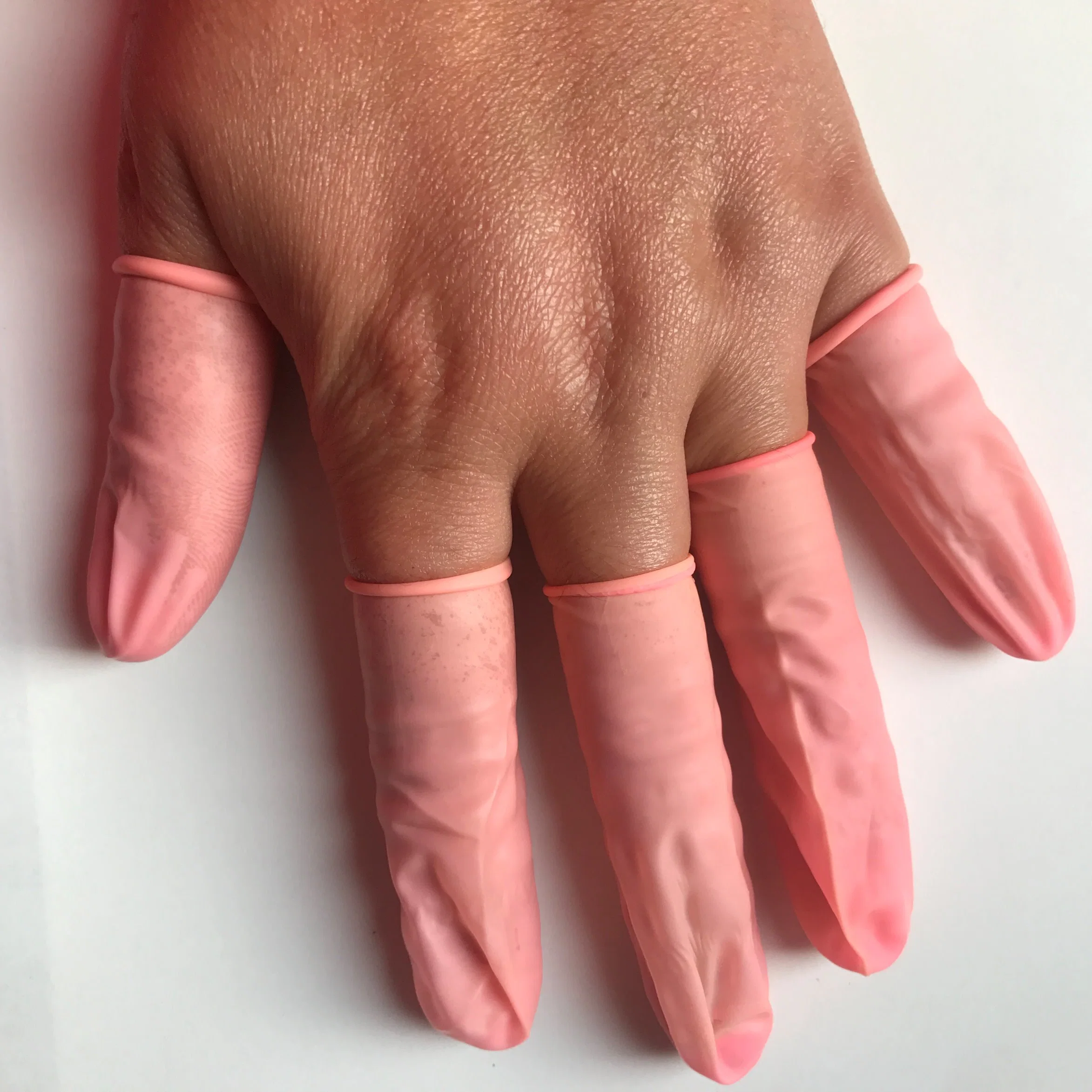 Protectores de dedos desechables de látex rosa antiestáticos S/M/L/XL textura superficial antideslizante
