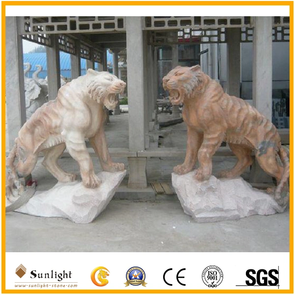 Anique Outdoor Pink/White/Grey/Yellow/Green Marble Stone Hand Carving Statue Tiger Sculpture