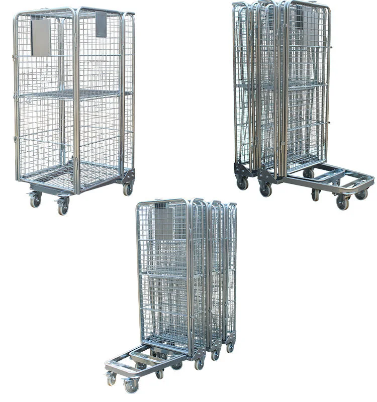 Customized 500kg Capacity Storage Security Logistic Metal Wire Folded Steel Roll Container