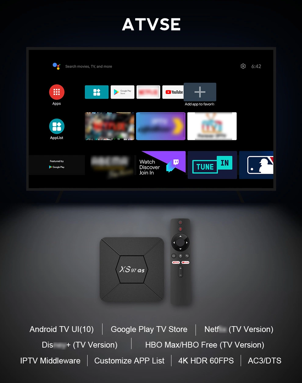 نظام IPTV Stalker Attvse Q5 Internet Tvbox 4K ذكي IPTV صندوق التلفزيون