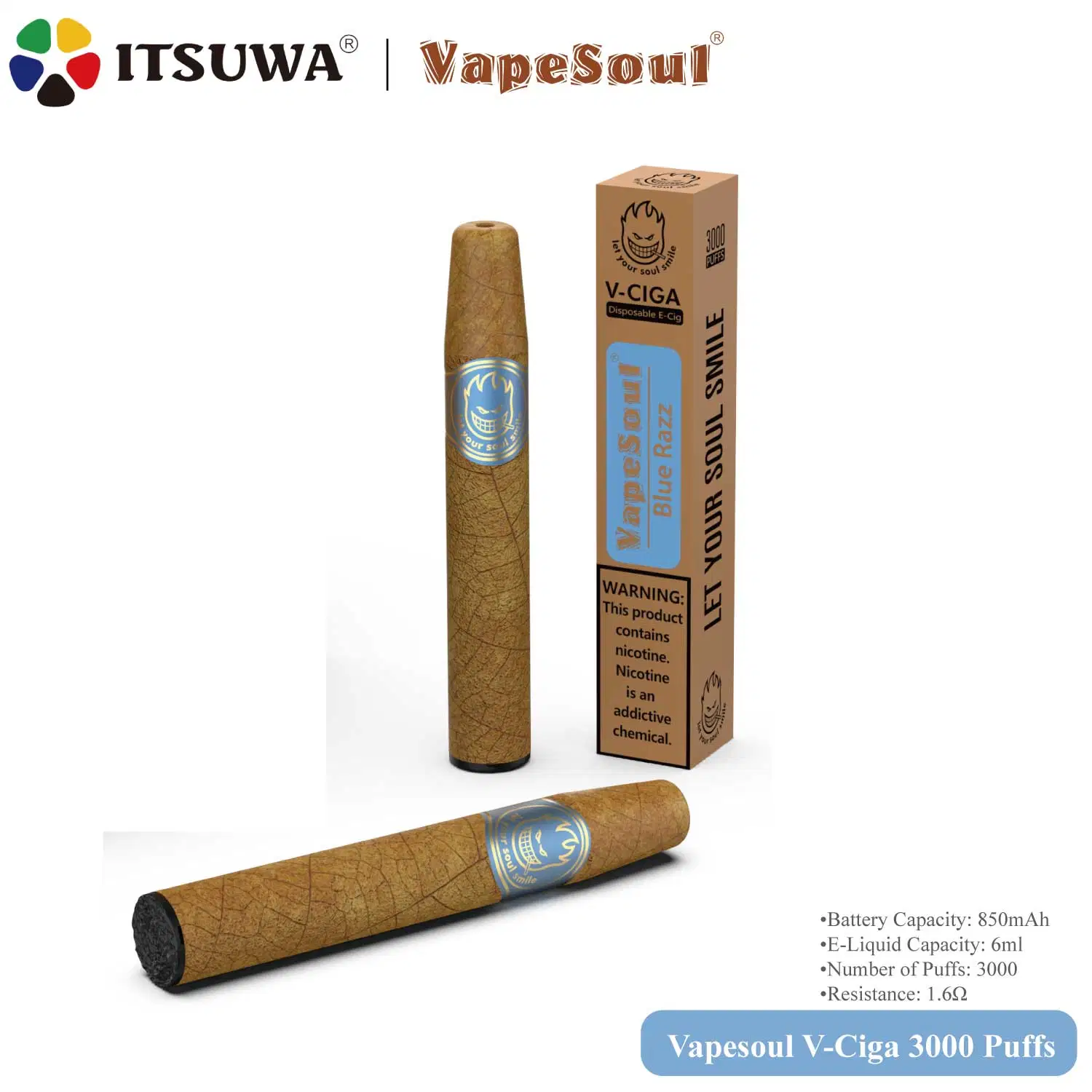 Vapesoul V Ciga Bulk Wholesale/Supplier Cotton Coil 3000 Puffs Disposable/Chargeable 2023 Most Popular Vape Battery Smoking Vape