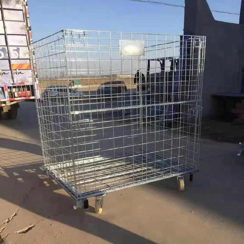 Metal Steel Wire Mesh Storage Pallet Cage Collapsible Folding Metal Box