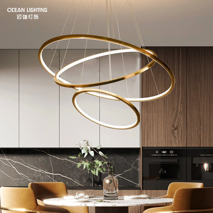 Ocean Lighting Simple Hanging Decorative Circle Rings Gold Luxury Modern LED Pendant Light