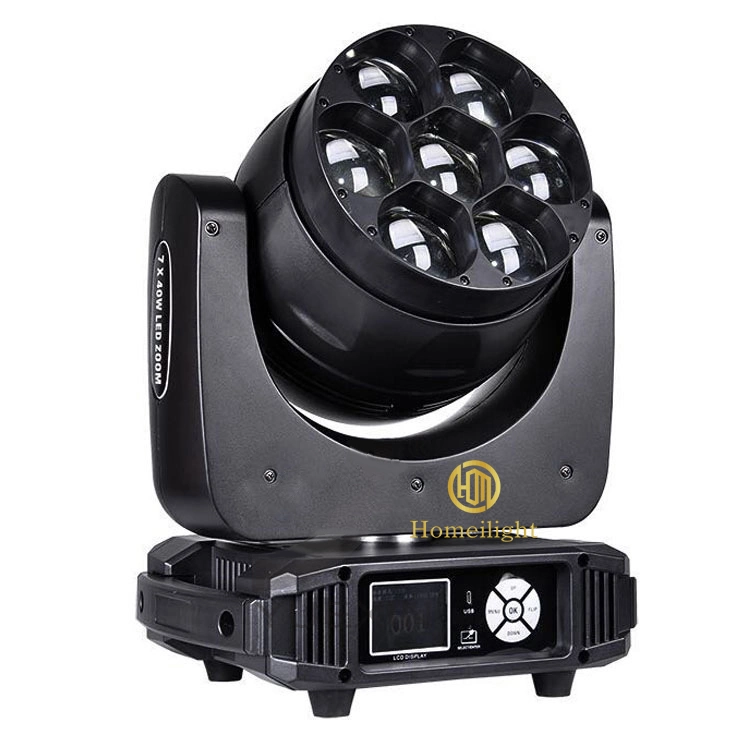 High Brightness 7*40W RGBW LED Moving Head Beam Wash Zoom Stage Lights