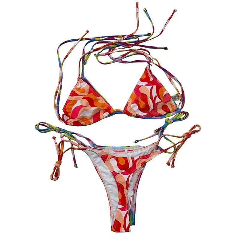 Sexy Triangle Print Cup with Print Brief Bikini Swimwear