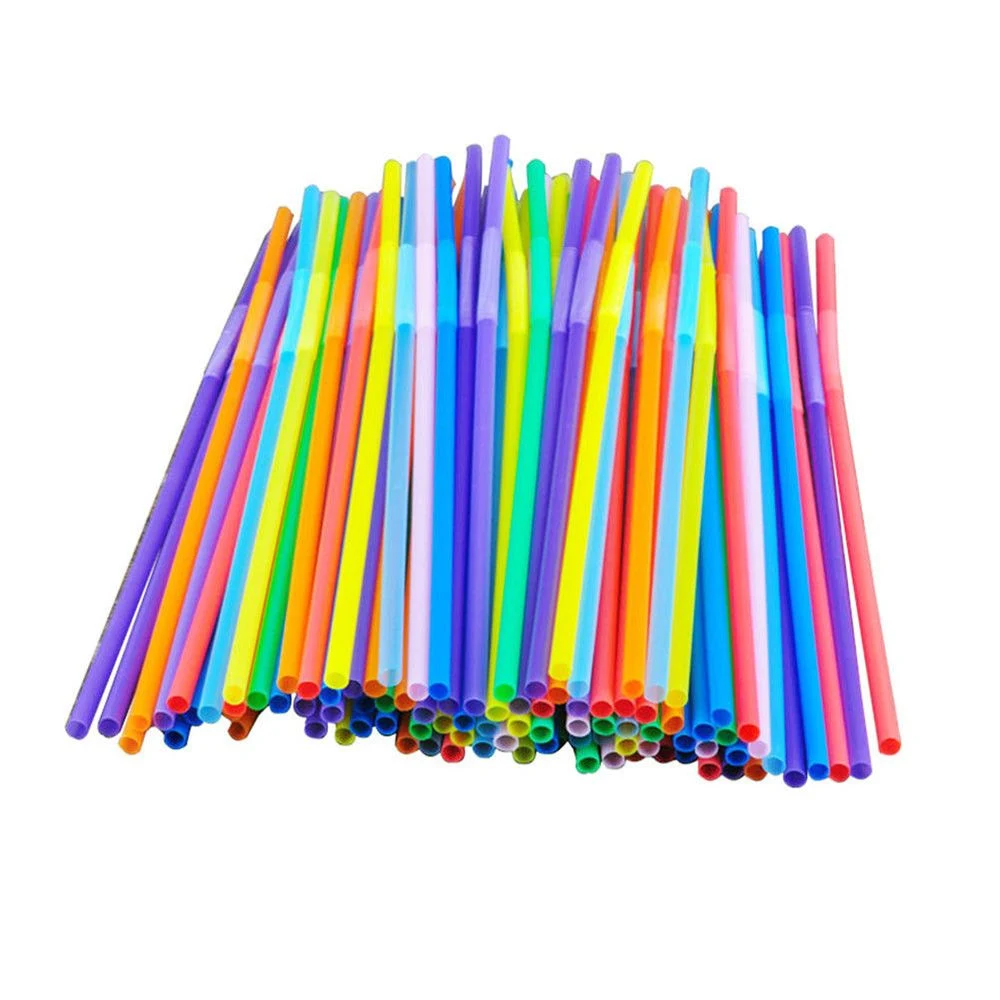 100 PCS de plástico flexible Colores Aleatorios parte Pajas desechables niños decoración de Bodas Cumpleaños suministros de eventos
