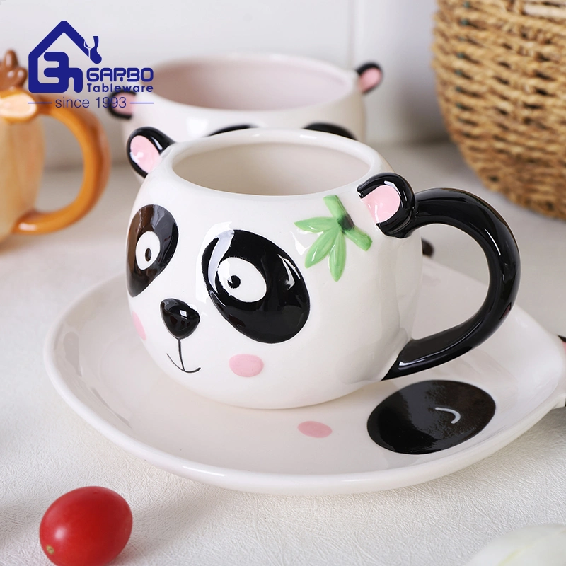 Crianças Ceramic 3PCS de mesa definir Design Animal Aduaneiro Conjunto Caneca Bonitinha porcelana xícara de chá com Pires