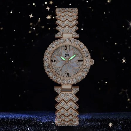 Ladies&prime; Large Windmill Corrugated Bracelet with Diamond British Watch