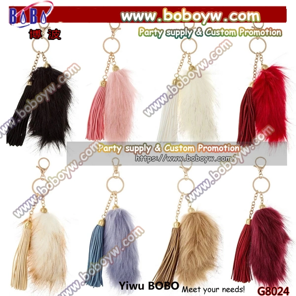 Promotional Items Fancy Plush Animal Large Luxury Fox Fur Tassel Bag Tag Charm Tail Keychain Wedding Gift (G8030)