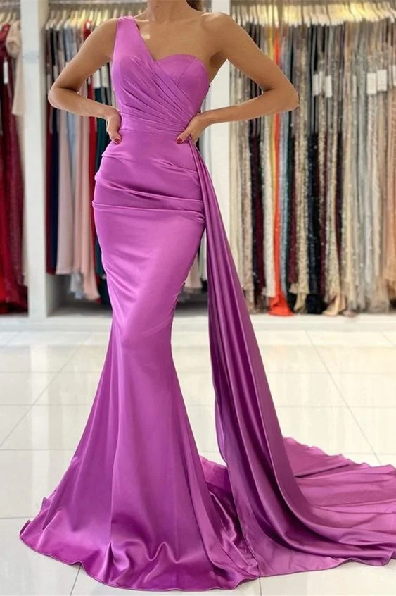 One Shoulder Bridemaid Dresses Satin Mermaid Evening Gowns E2253