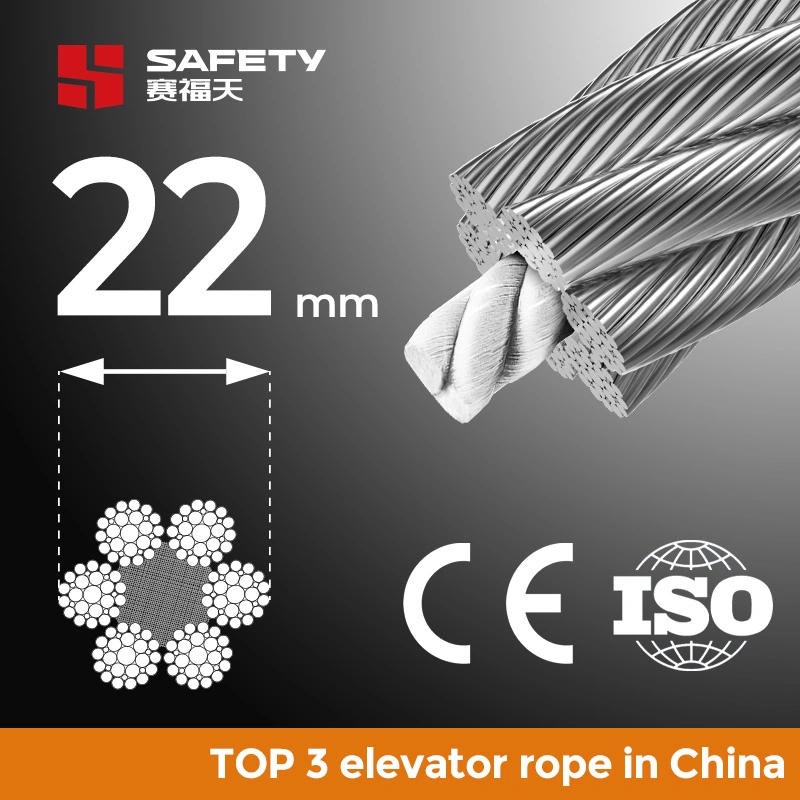 22mm 6X36 Ws-Sfc 1570 MPa Nat Elevator Suspension Rope Compensation Steel Cable En12385