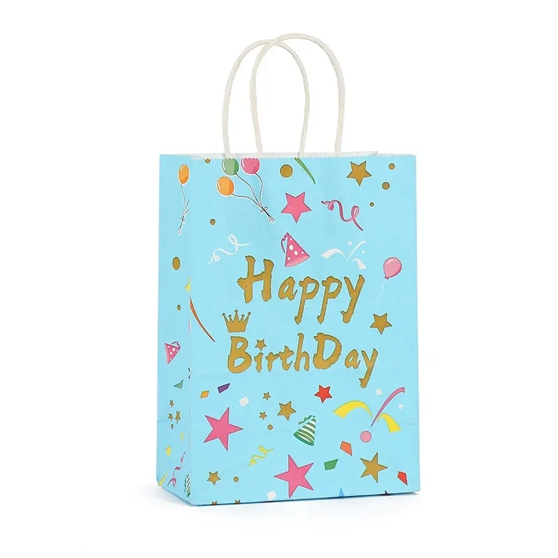 Emballage cadeau écologique recyclé Sac de dessin animé en gros impression personnalisée Sac en papier Kraft joyeux anniversaire