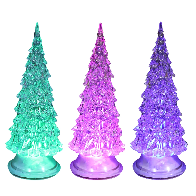 Crystal LED Water Swirling Xmas Tree Snow Globes Lantern Color Changing Lighted Acrylic LED Christmas Light Tree