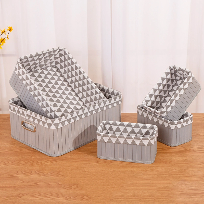 Cheap Price Pattern Clothing Foldable Bamboo Cloth Art Storage Basket a Set with Fabric Lining