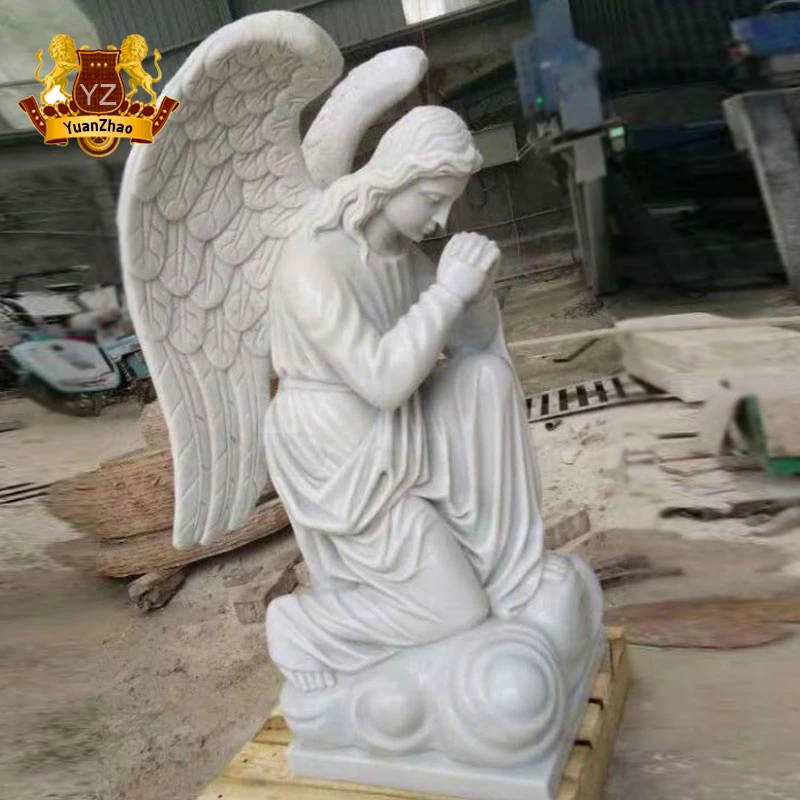 Cemetery Decoration Hand Carving White Marble Weeping Angel Statue Monument