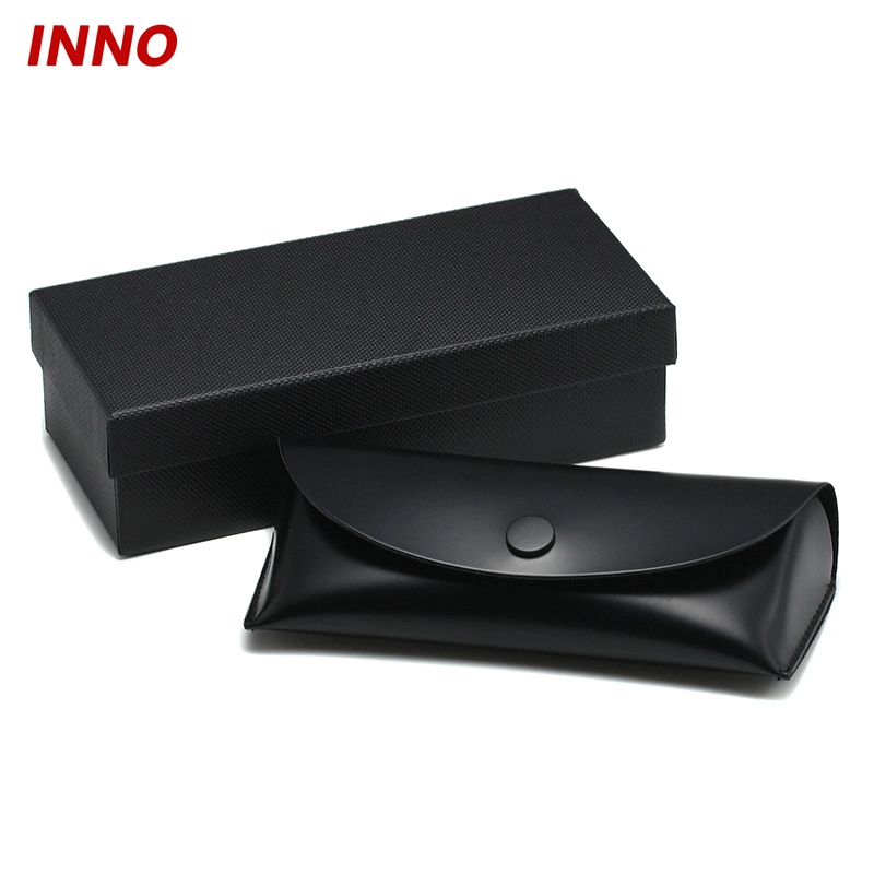 Inno-R007 estilo empresarial gafas de sol juegos de caja de poliuretano suave bolsa de cuero con caja de Papel Caja Portátil con pleno soporte para gafas de óptica ecológica de logotipo personalizado