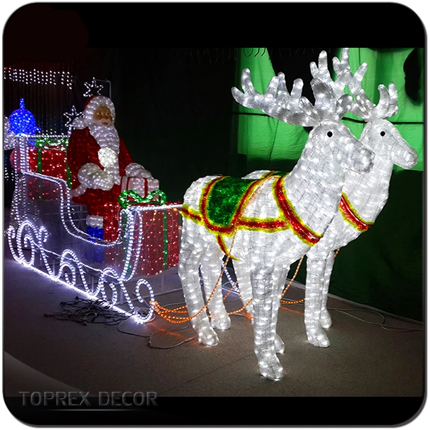 Outdoor Christmas Rooftop Silhouette Reindeer Sleigh with LED Lights