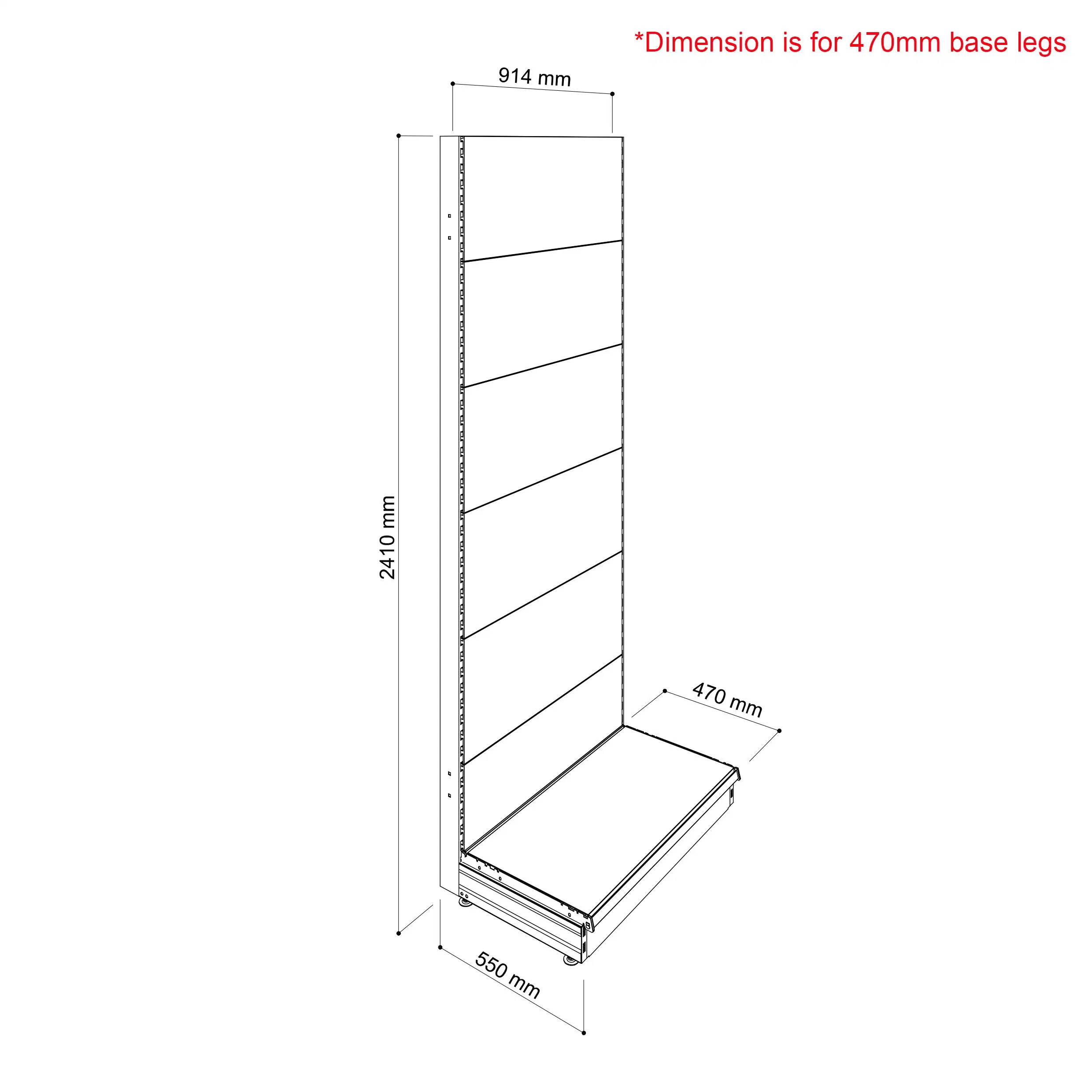 2400h un solo lado Gondola Shelving Bay con Perforated Back Panels