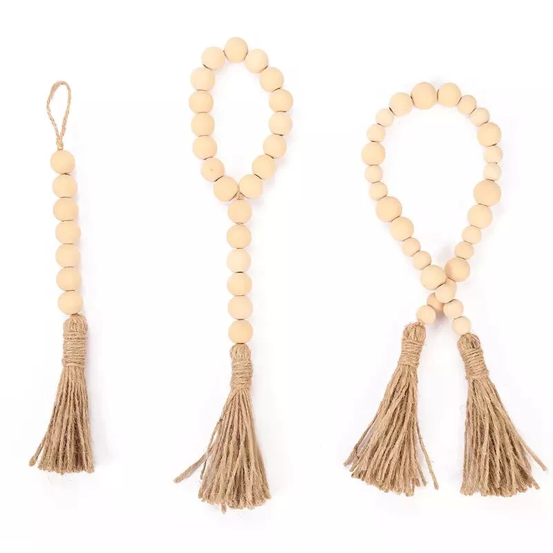 China Manufacture Wall Hanging Decor Wooden Beads Garland with Tassels for Christmas Tree