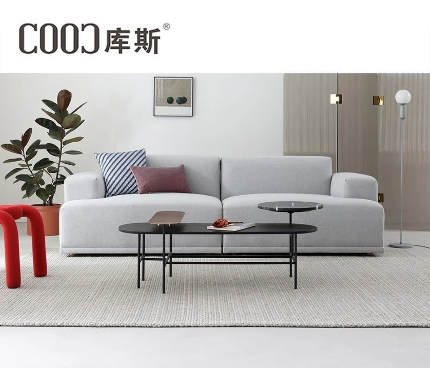 Cooc Nordic Wholesale/Supplier Chinese Modern Linen Fabric Sofa Set L Shape Sectional Sofa Apartment Hotel Wooden Couch Villa Living Room Home Furniture