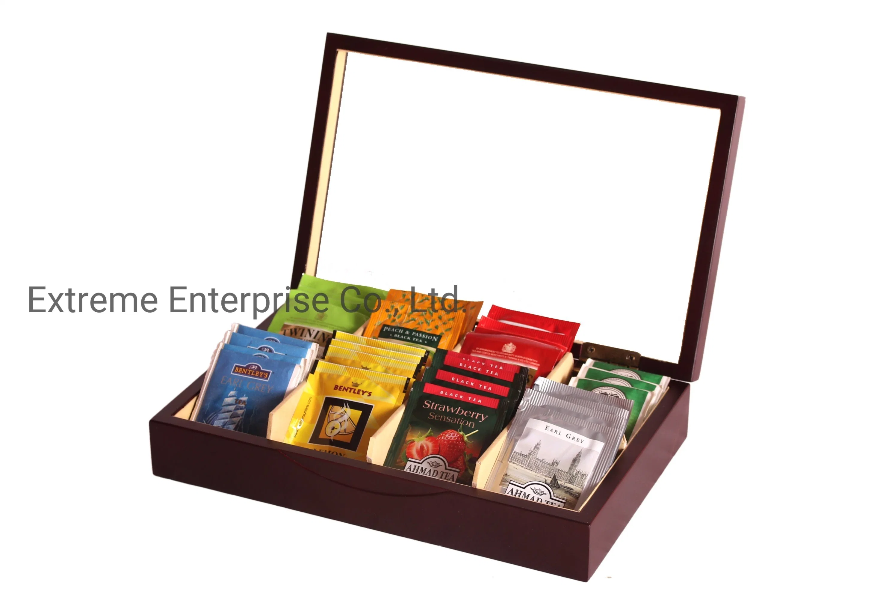 Newly Designed Nice Black Wooden Tea Bags Storage Display Boxes and Holder