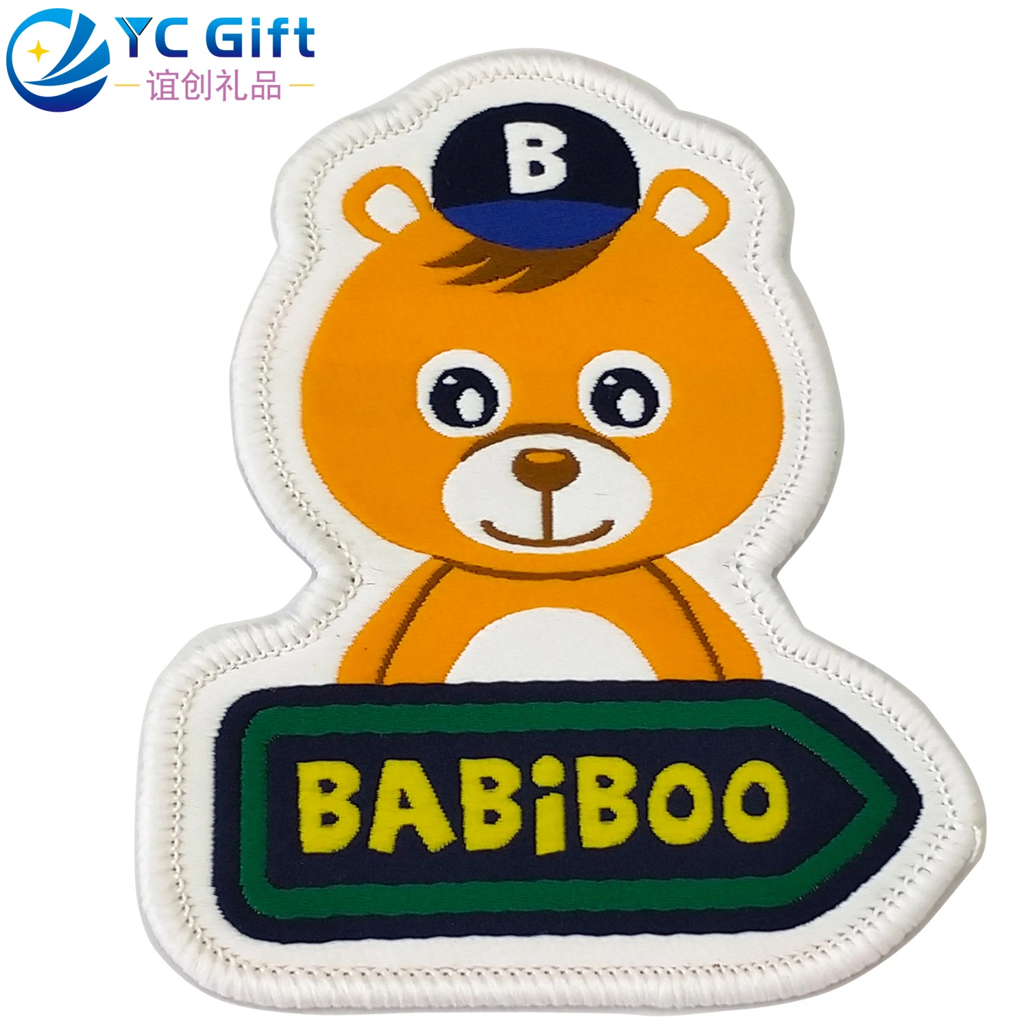 Atacado Custom Cartoon Bear Heat Transfer Ferro sobre Garment Acessórios Os emblemas fornecem etiquetas de vestuário Denim Eco-friendly em bordados na China