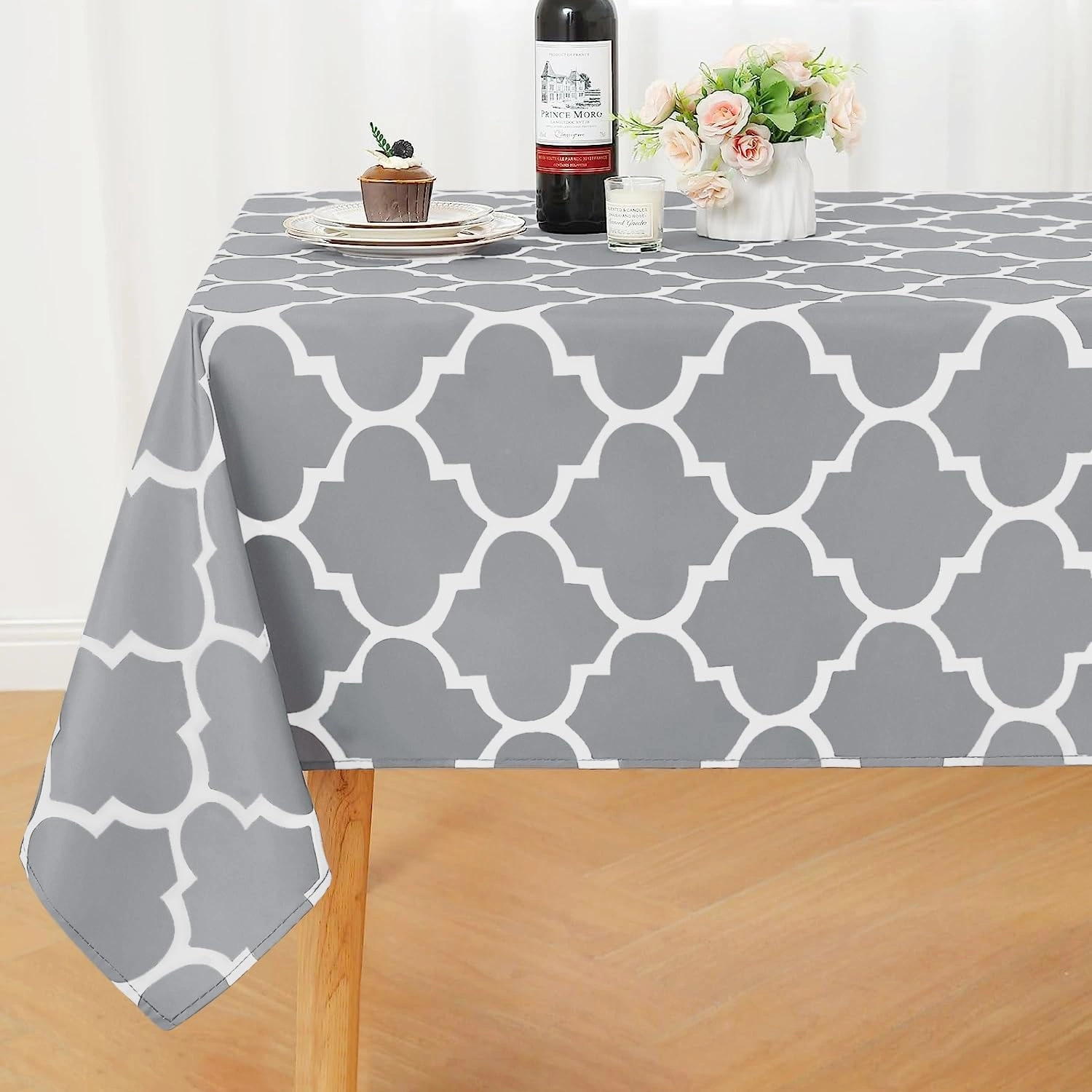 Polyester étanche Rectangle arrondi pour capot de la table de salle à manger en polyester intérieur extérieur Tablecloth