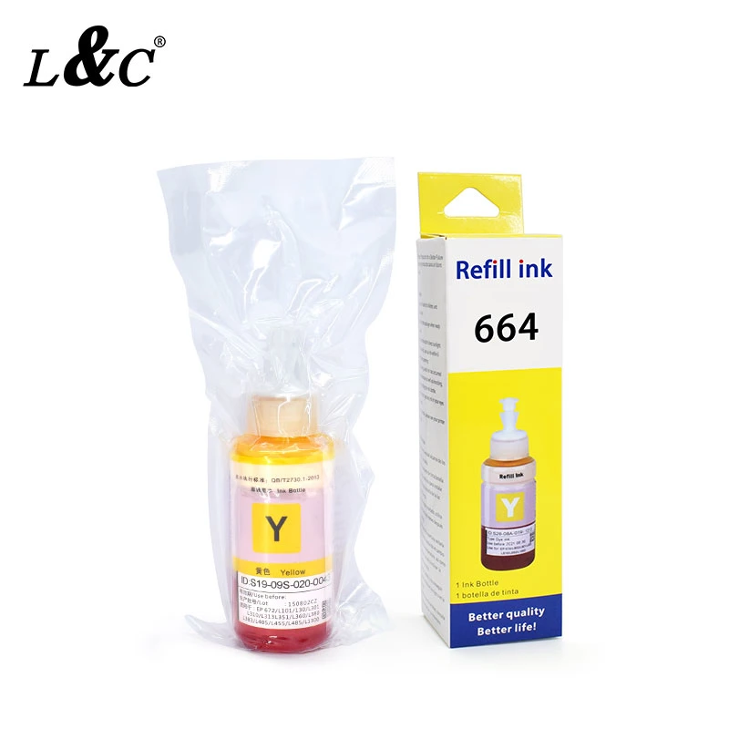 L&amp;C 664 EP664 T664 Ecotank recharge Encre dye compatible pour imprimante jet d'encre Epson L100/L111/L200/L211/L301/L211/L351/L353