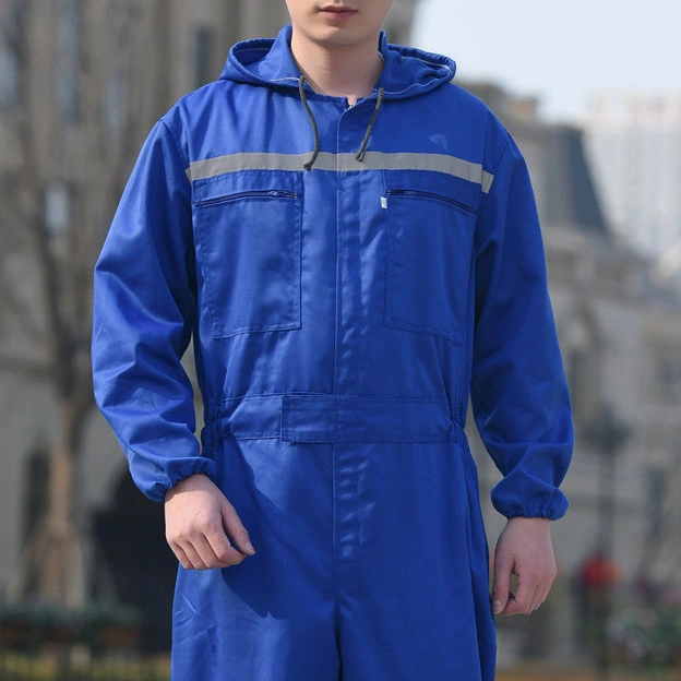 Industrial Outdoor Work Clothes Overall Hooded Zipper Pure Color Workwear Work Suit