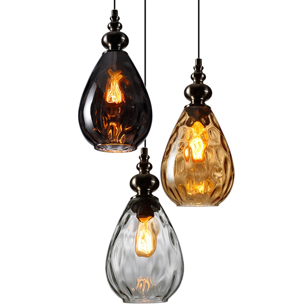 Modern Luxury Nordic Style Water Drop Chandelier Lamp Island Black Iron Decorative Glass Pendant Light