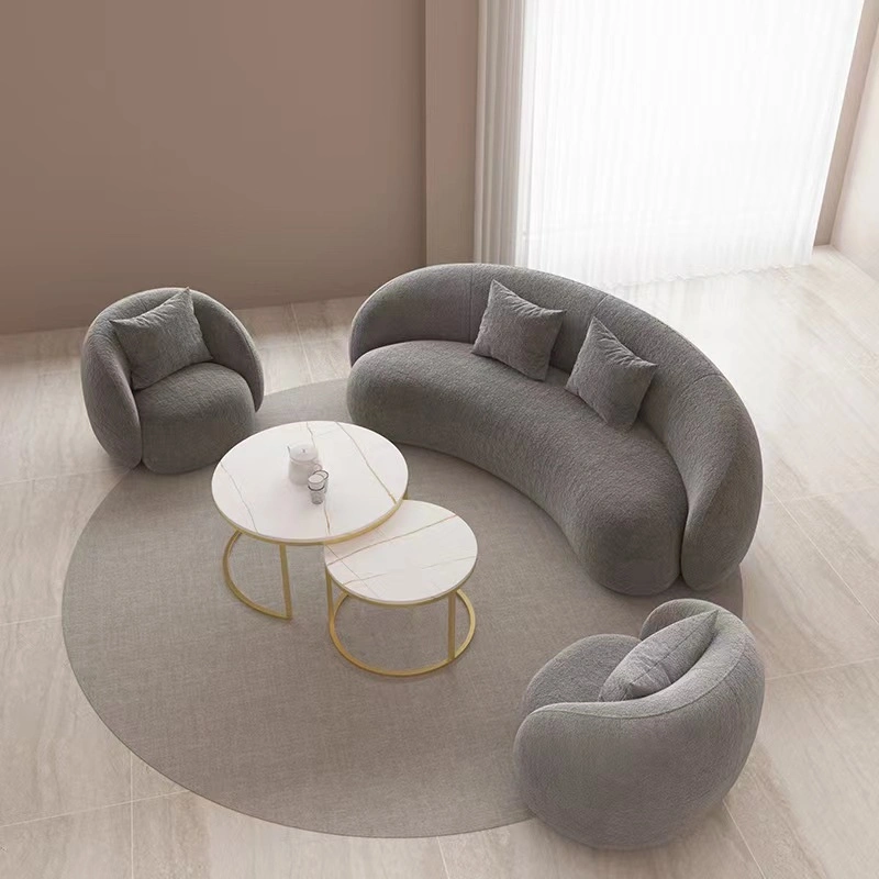 Modern Simple Lamb Wool Living Room Curved Sofa Crescent Can Be Customized Cream Style Furniture