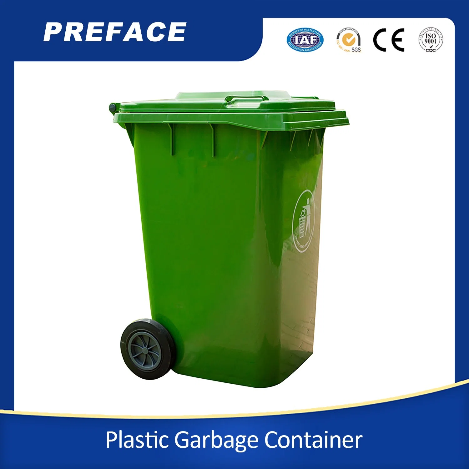 Anpassbare grün blau 100L 120L 240L 360L 660L 1100 Liter Recycling Kunststoff HDPE Outdoor-Mülleimer Müll Müllmängelchen Müll Abfall Behälter mit Raddeckel Pedal