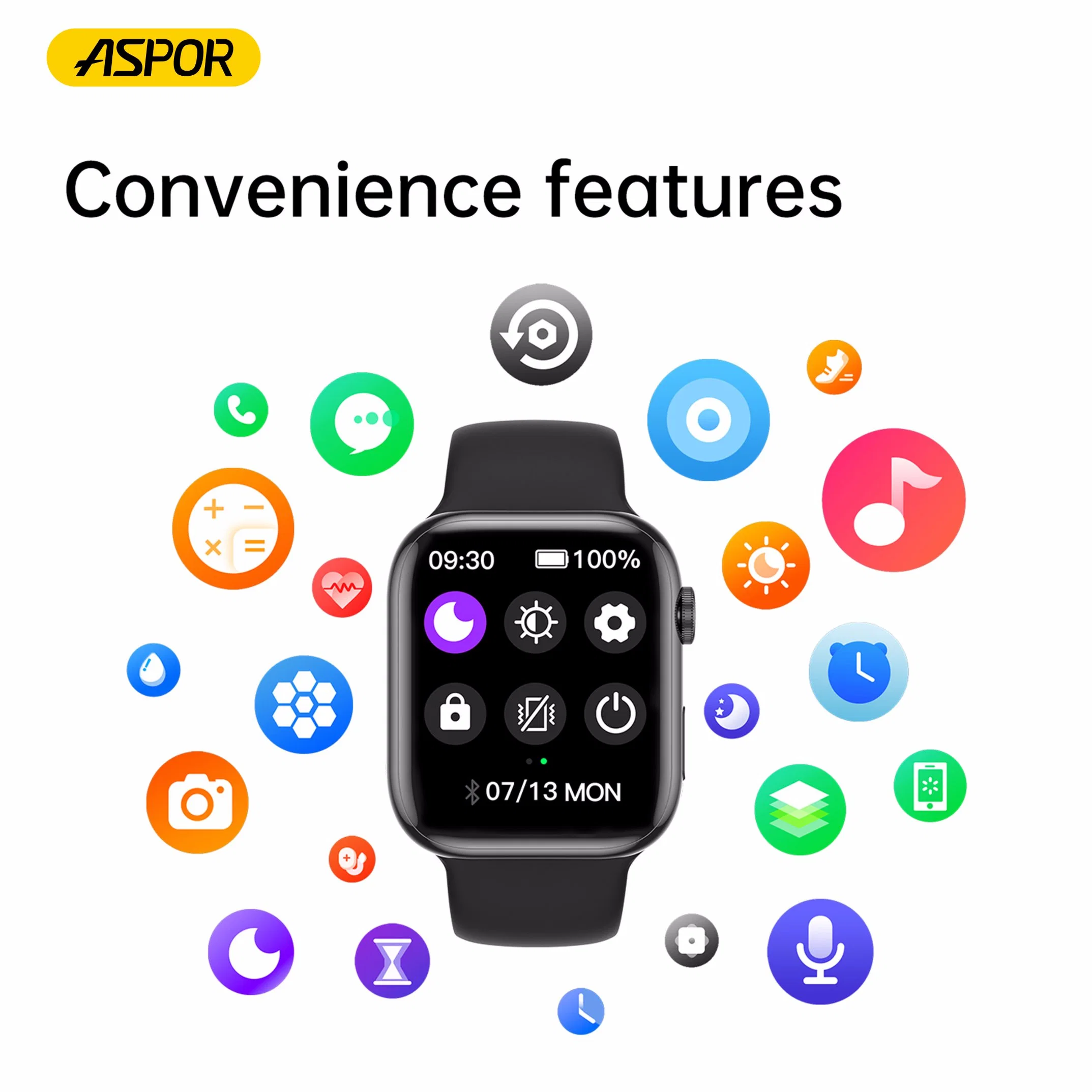 Aspor Smat Sport Watch 8 PRO 1.92 pouces Écran Complet avec Contact d'Urgence SOS