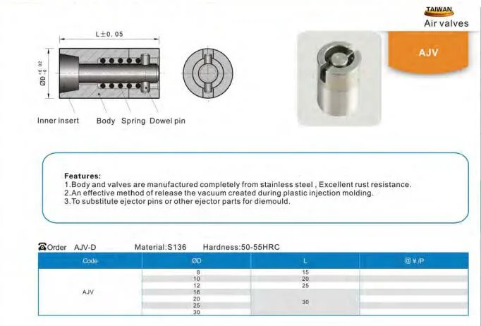 Cabeçote Móvel do molde da válvula de ar cubas S136 Extrator de ar Avj-D moldes moldes para peças componentes