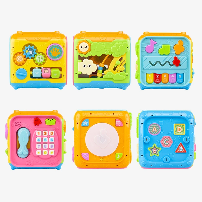 Multifunctional Baby Six Sides Hand Drum Toys Funny Toddlers Polyhedral Educational Toy with Sound and Light Activity Blocks Cube Baby Education Toy