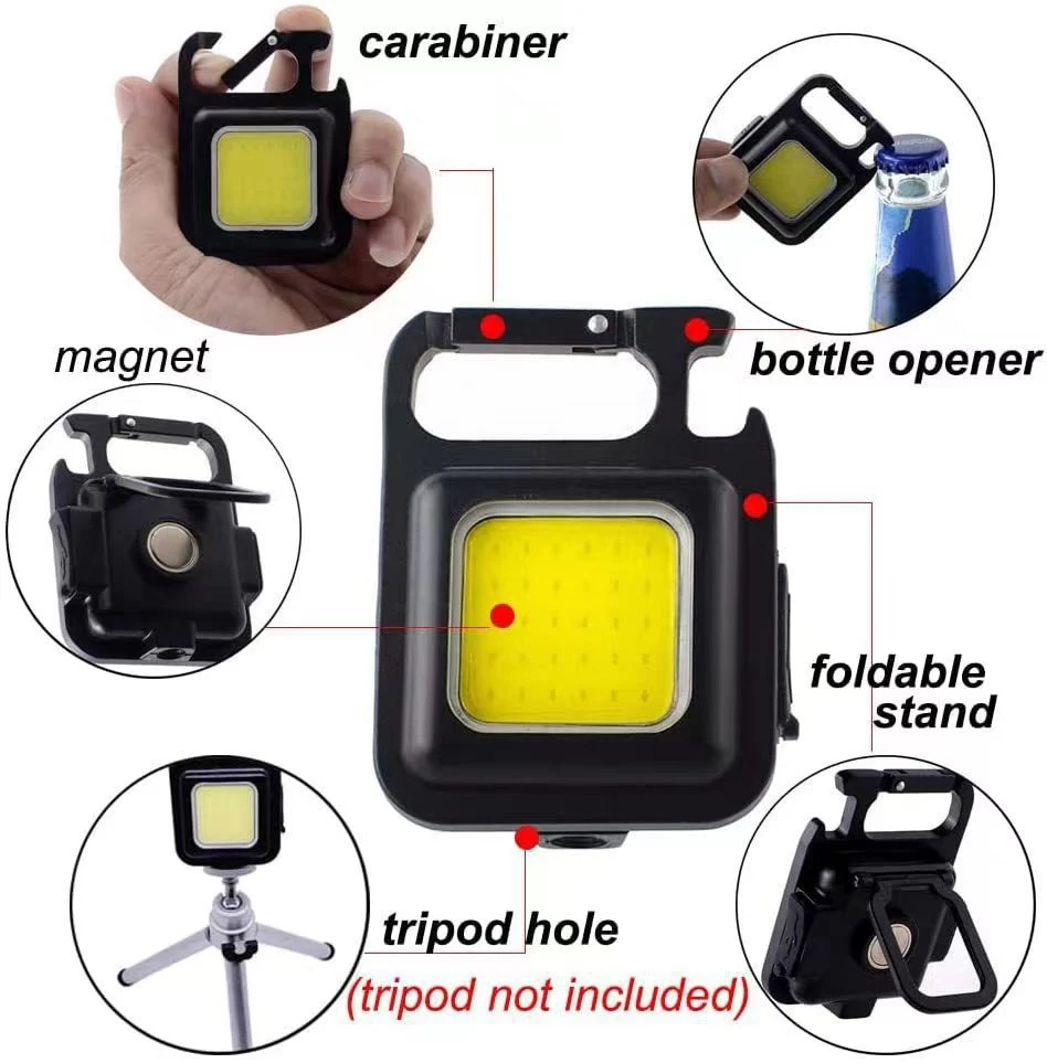 Multifuncional Durapower portátil USB al aire libre de pago de la inspección de la luz de trabajo de la COB Mini LED llavero Linterna de camping