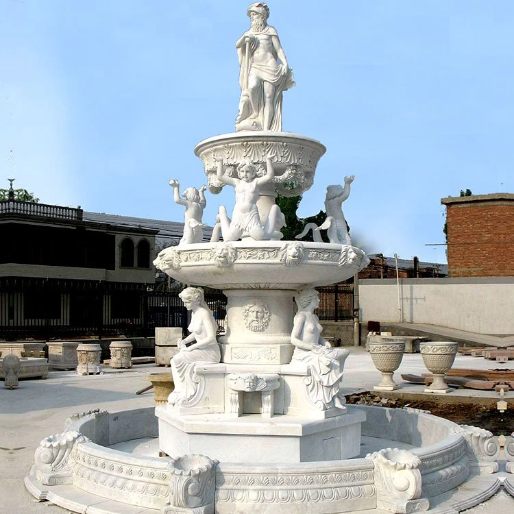 Yard Water Fountain with Child Statue Marble Fountain for Sale