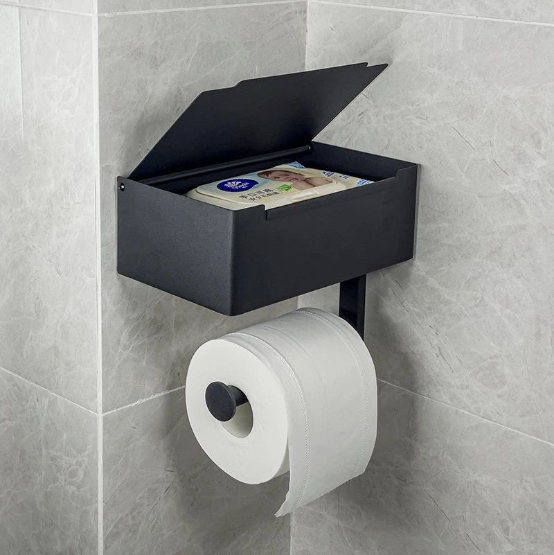 Self Adhesive Bathroom Toilet Roll Paper Holder Wall Mounted with Mobile Phone Shelf Flushable Wet Wipes Dispenser Storage