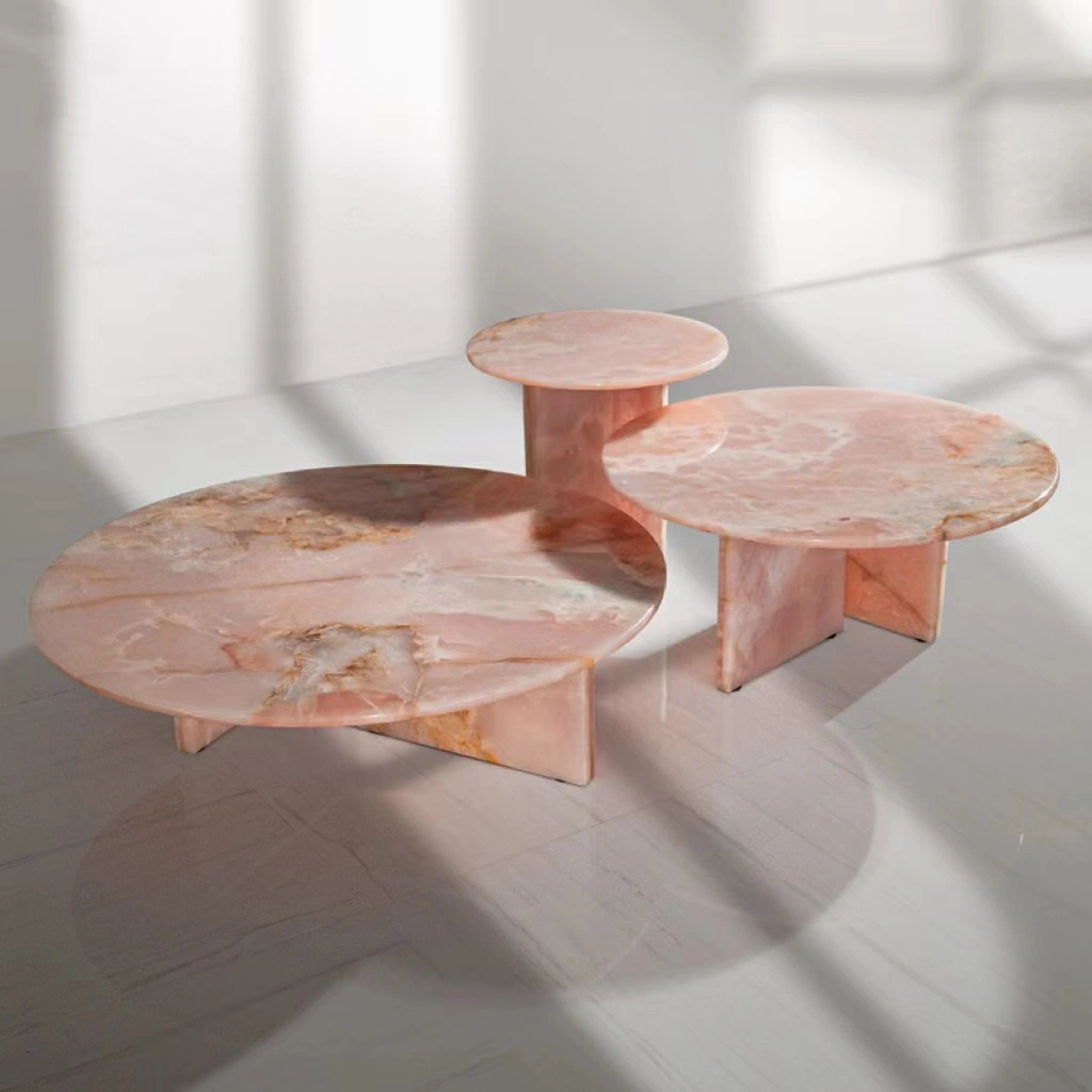 Customized Luxury Sofa Furniture Table Oval Modern Pink Onyx Coffee Table