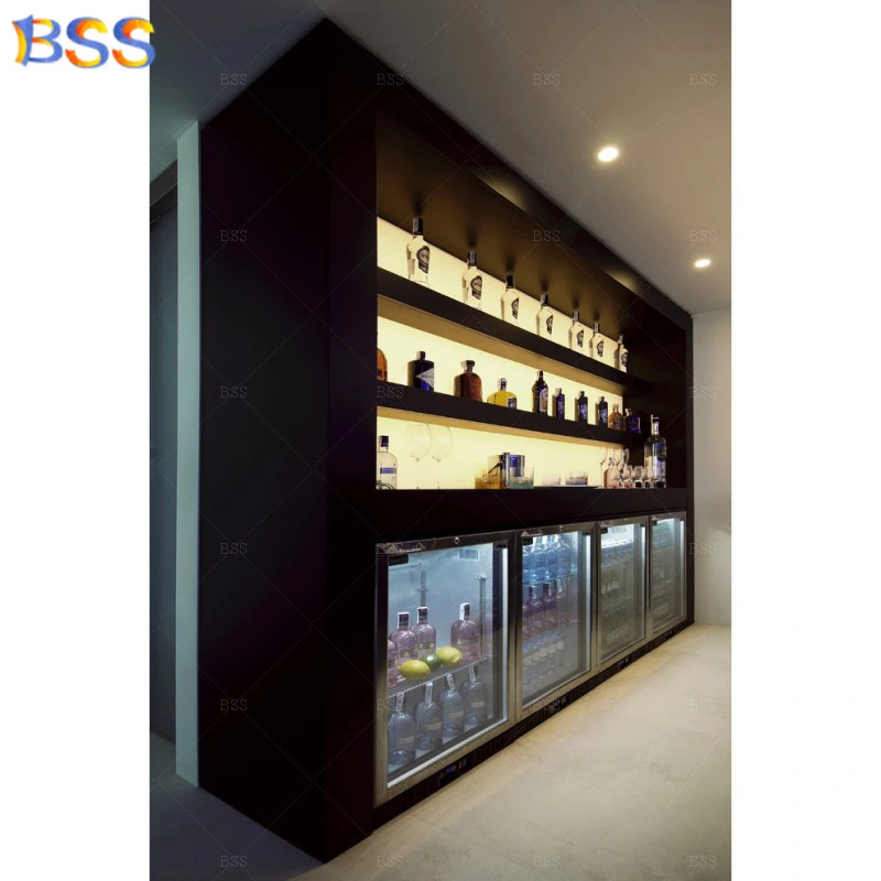 Black Home Bar Counter with Display Stone Veneer Bar Counter