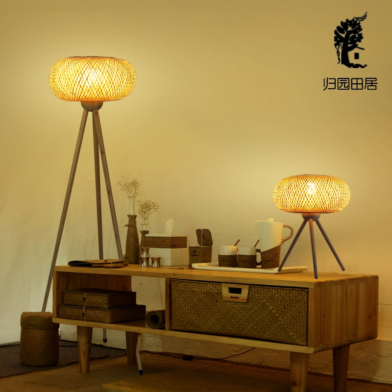 JLT-R05 ensemble de lampes de table en bambou avec bois massif Base de trépied