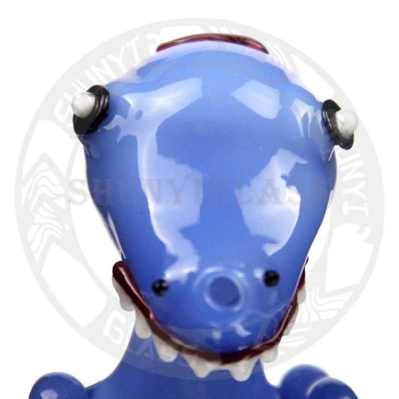 Factory Hand Printing Cartoon Blue Dinosaur Oil Rigs Hookah Shisha Glass Water Pipe