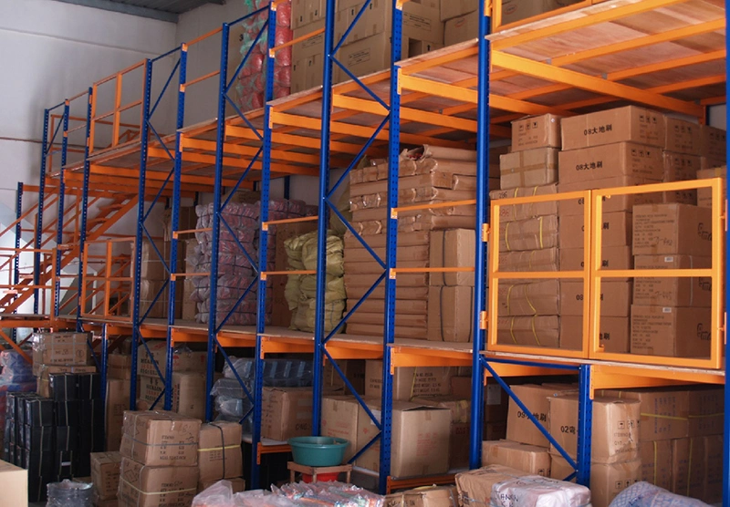 Multi-Tier Shelving Raised Warehouse Storage Shelving 6000 Bolted Shelves Steel Platform Mezzanine Accessed by Staircase