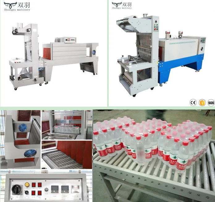 Caliente de tipo lineal botella PET de beber agua pura película PE Embalaje Envoltura Máquina automática de la reducción de la botella de cristal l tipo de máquinas de embalaje envoltura Termocontraíble